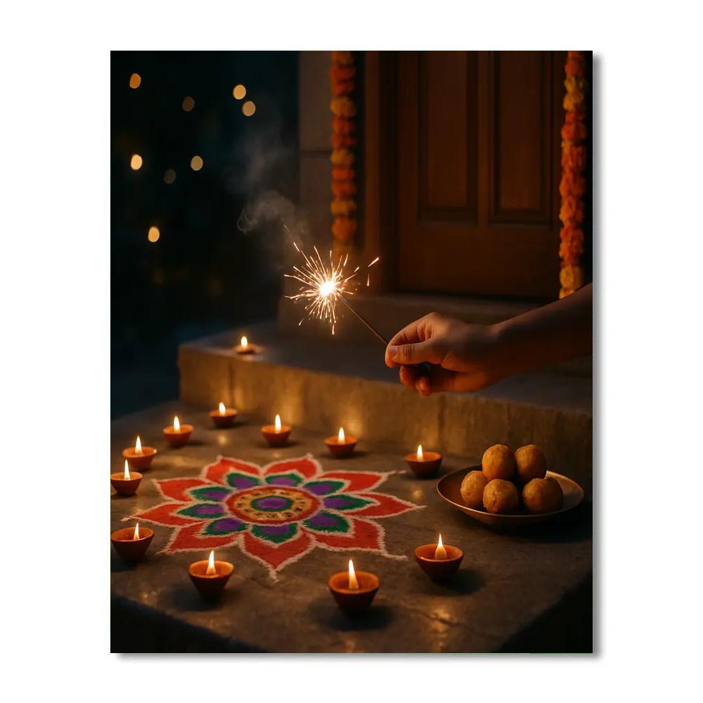 Diwali Doorstep With Diyas And Rangoli paint by number
