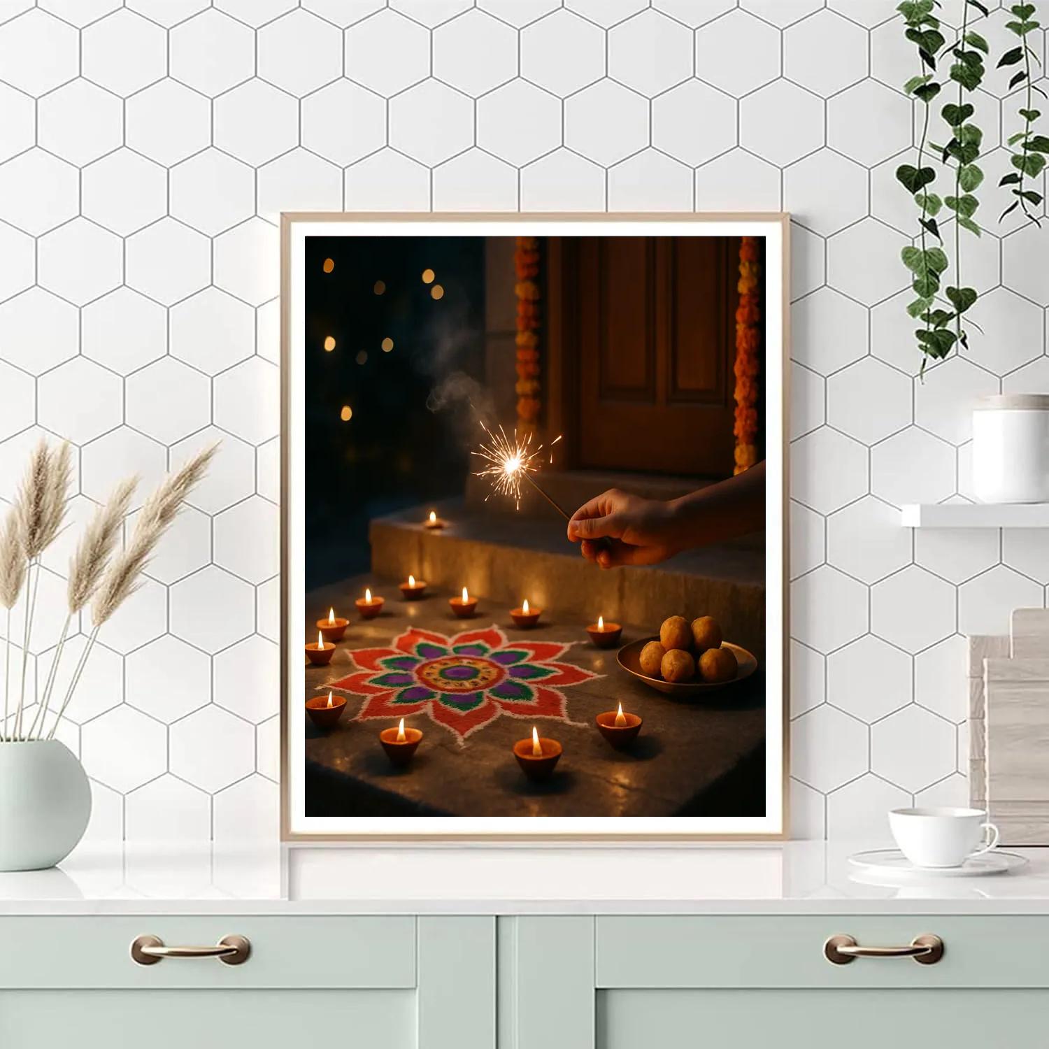 Diwali Doorstep With Diyas And Rangoli paint by number