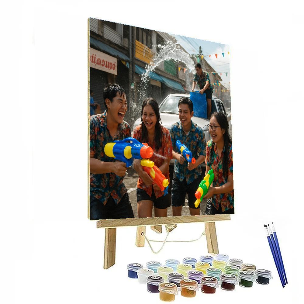 Songkran Water Festival Street Splash DIY paint by numbers