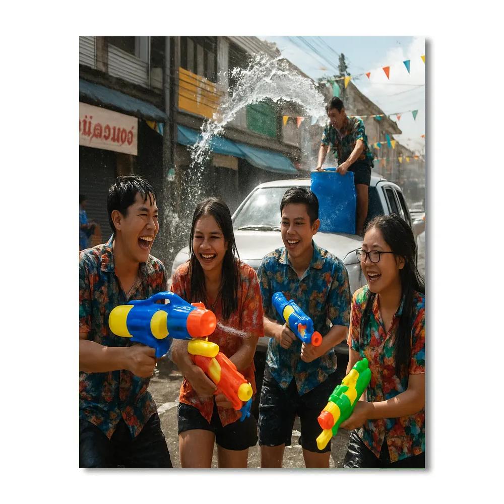 Songkran Water Festival Street Splash DIY paint by numbers