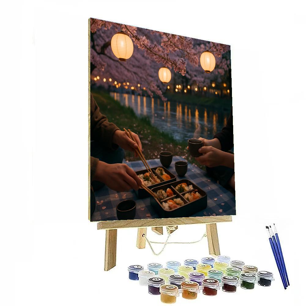 Hanami Evening Picnic Beneath Cherry Blossoms Number painting