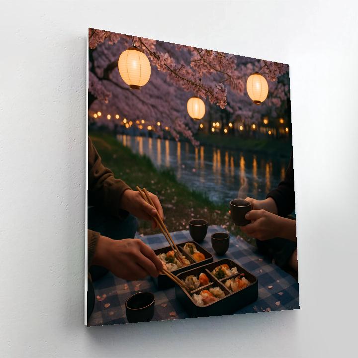 Hanami Evening Picnic Beneath Cherry Blossoms Number painting