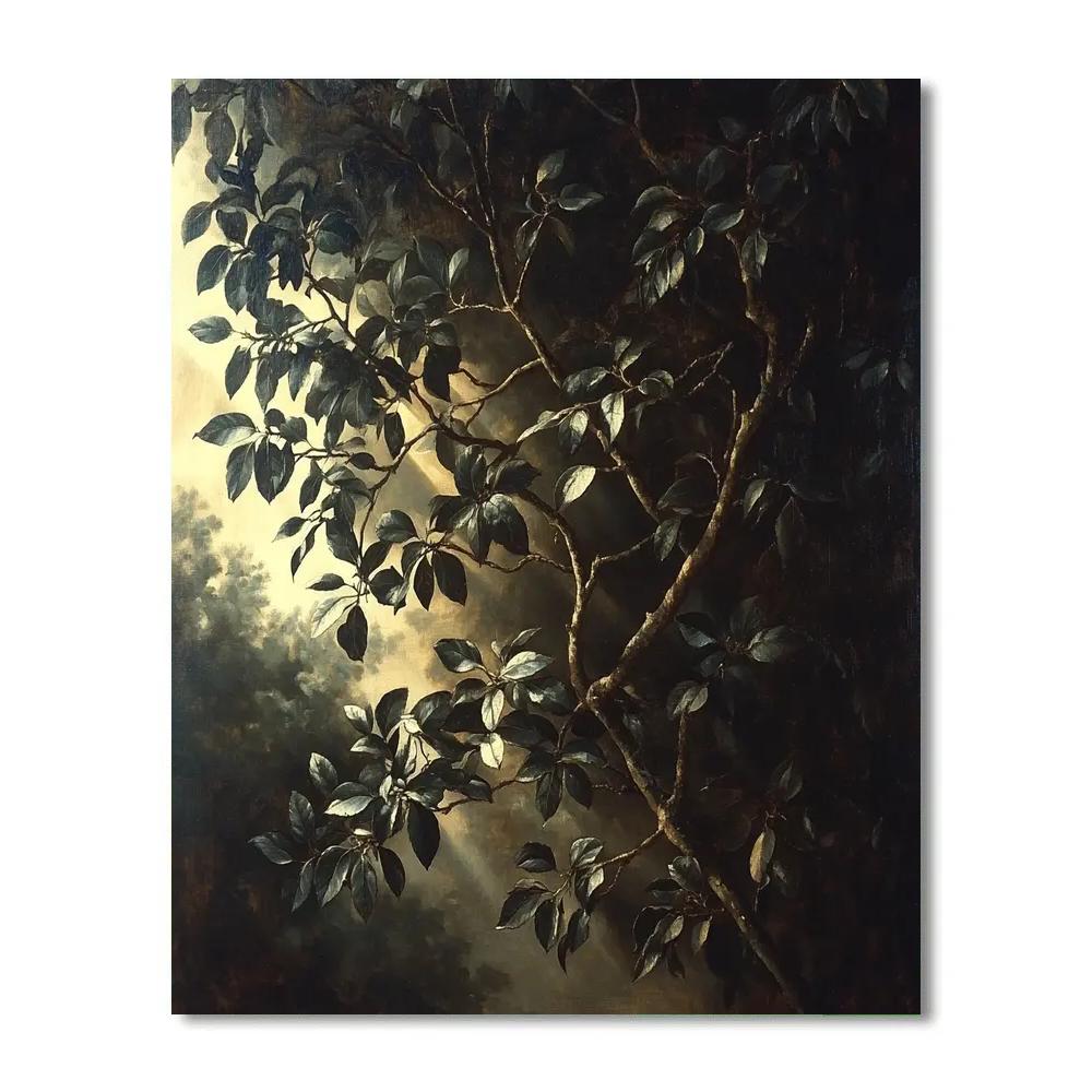 Caravaggio Inspired Twilight Forest Canopy paint by number