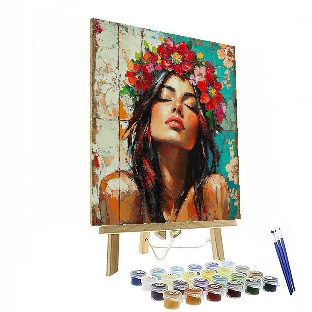 Frida Kahlo Inspired Floral Self Portrait paint by color