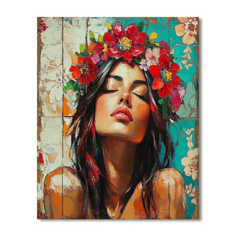 Frida Kahlo Inspired Floral Self Portrait paint by color