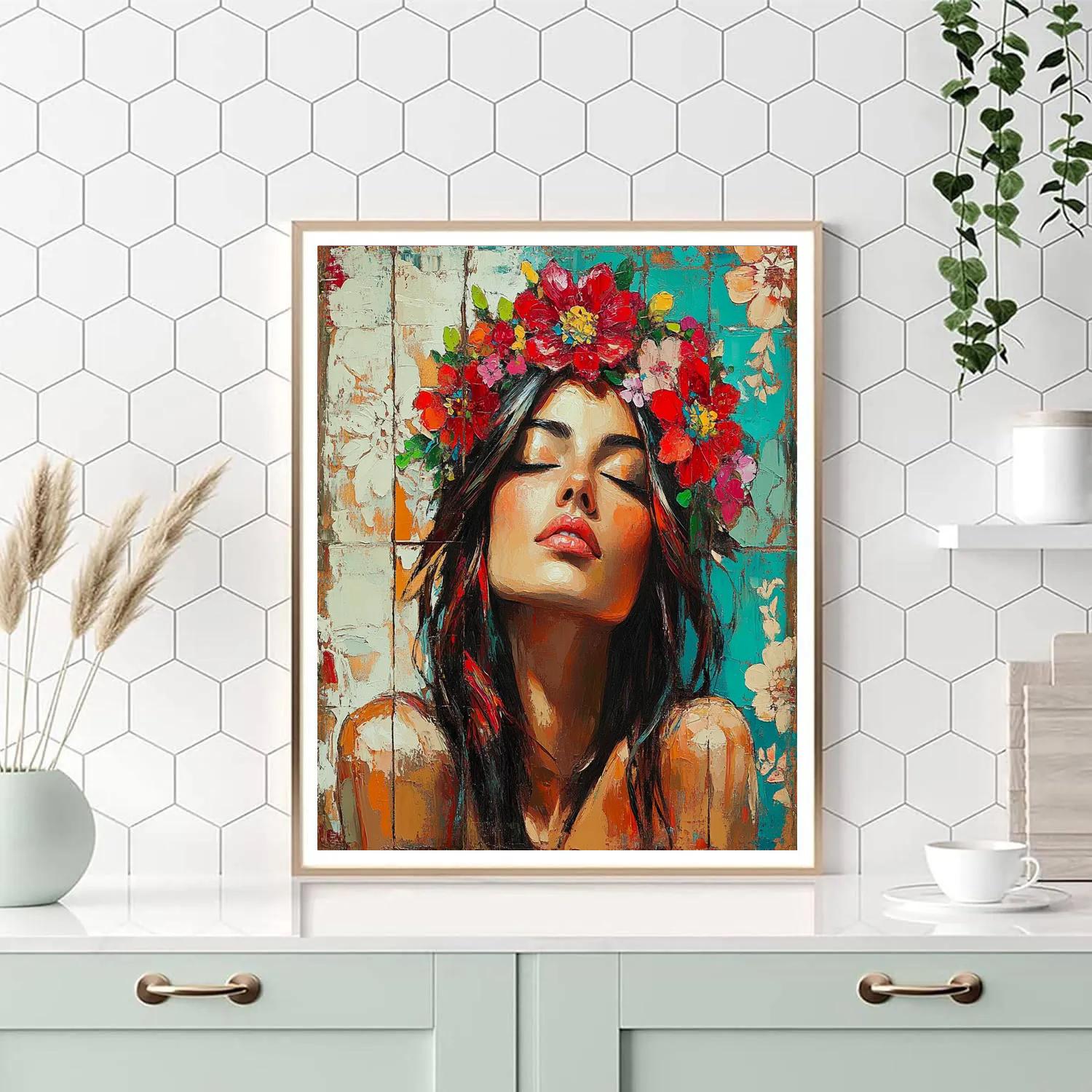 Frida Kahlo Inspired Floral Self Portrait paint by color