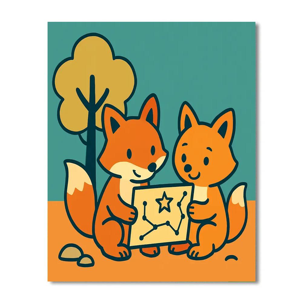 Space Forest Fox Friends Number painting