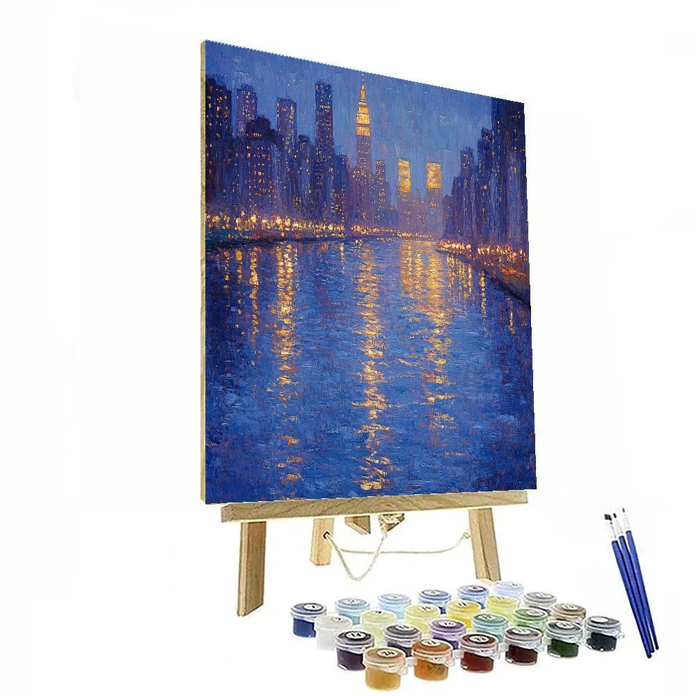 Claude Monet Inspired Citylights Reflection Number painting