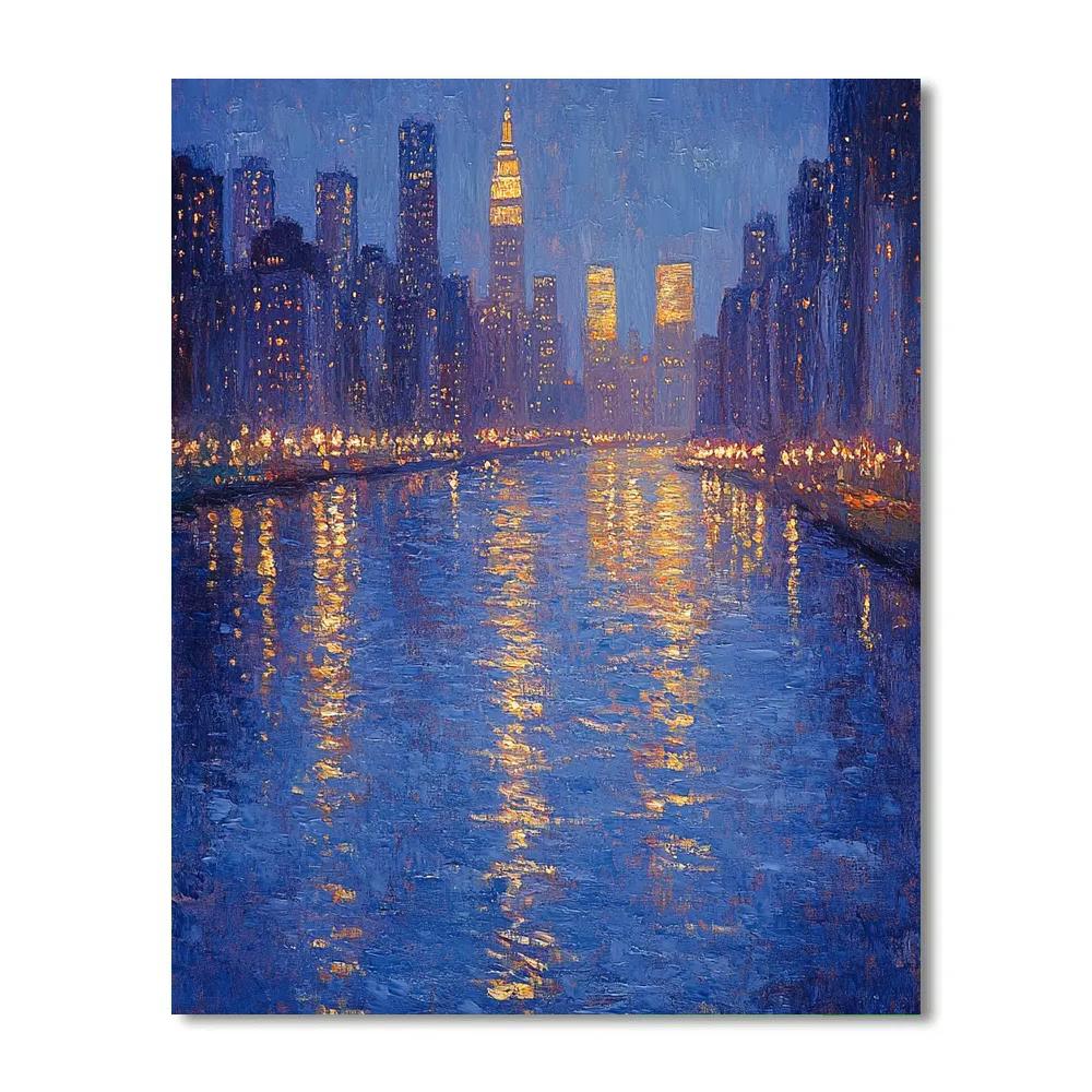 Claude Monet Inspired Citylights Reflection Number painting