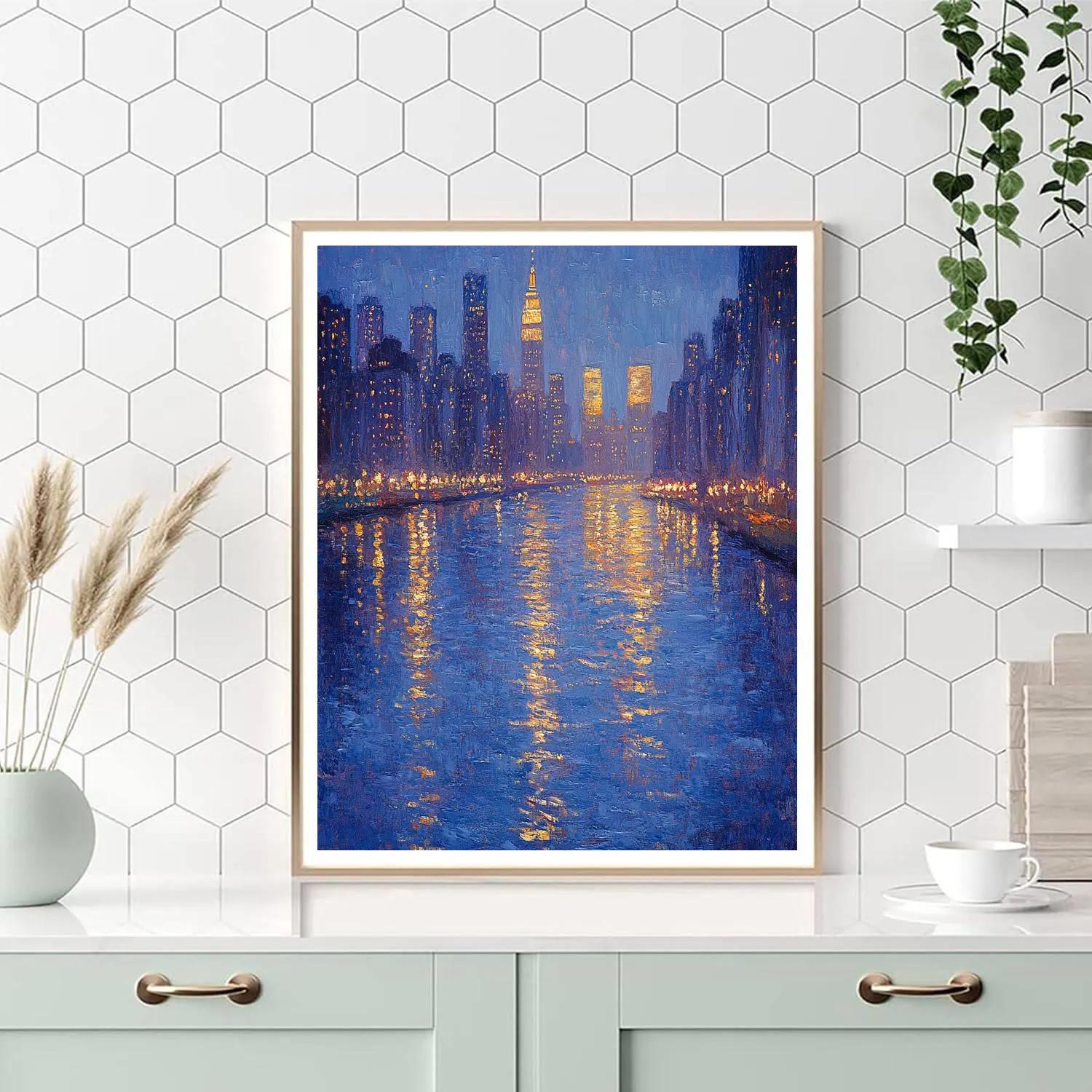 Claude Monet Inspired Citylights Reflection Number painting