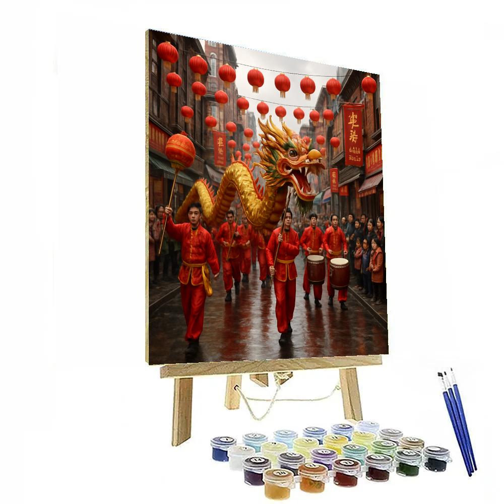 Lunar New Year Dragon Dance In A Bustling Chinatown Street DIY paint by numbers