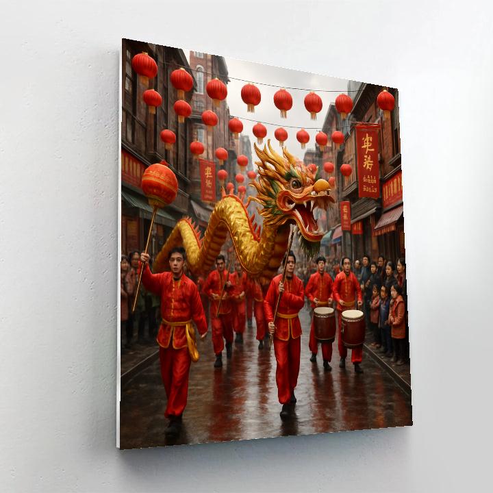 Lunar New Year Dragon Dance In A Bustling Chinatown Street DIY paint by numbers