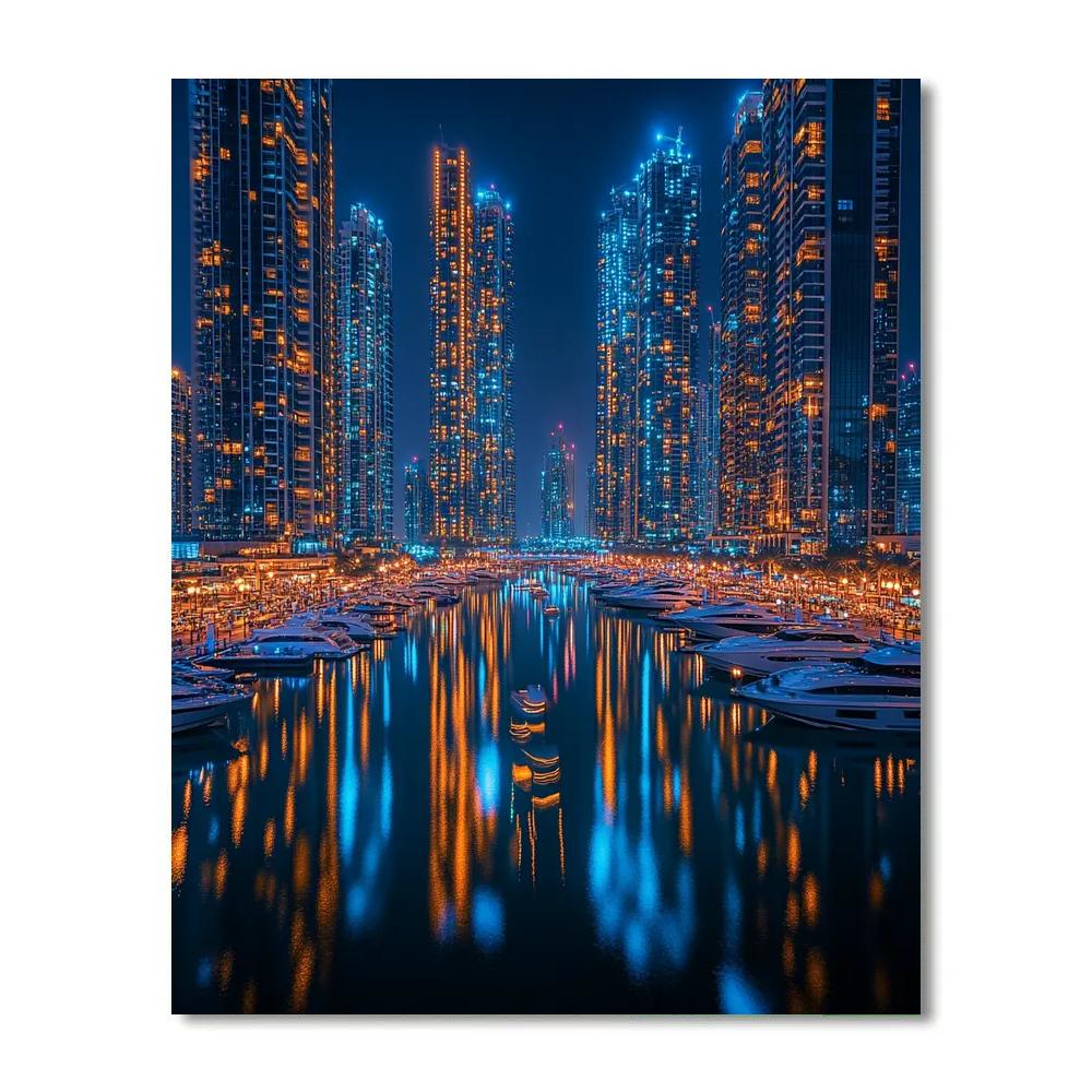 Dubai Marina Night Skyline Dubai United Arab Emirates Number painting