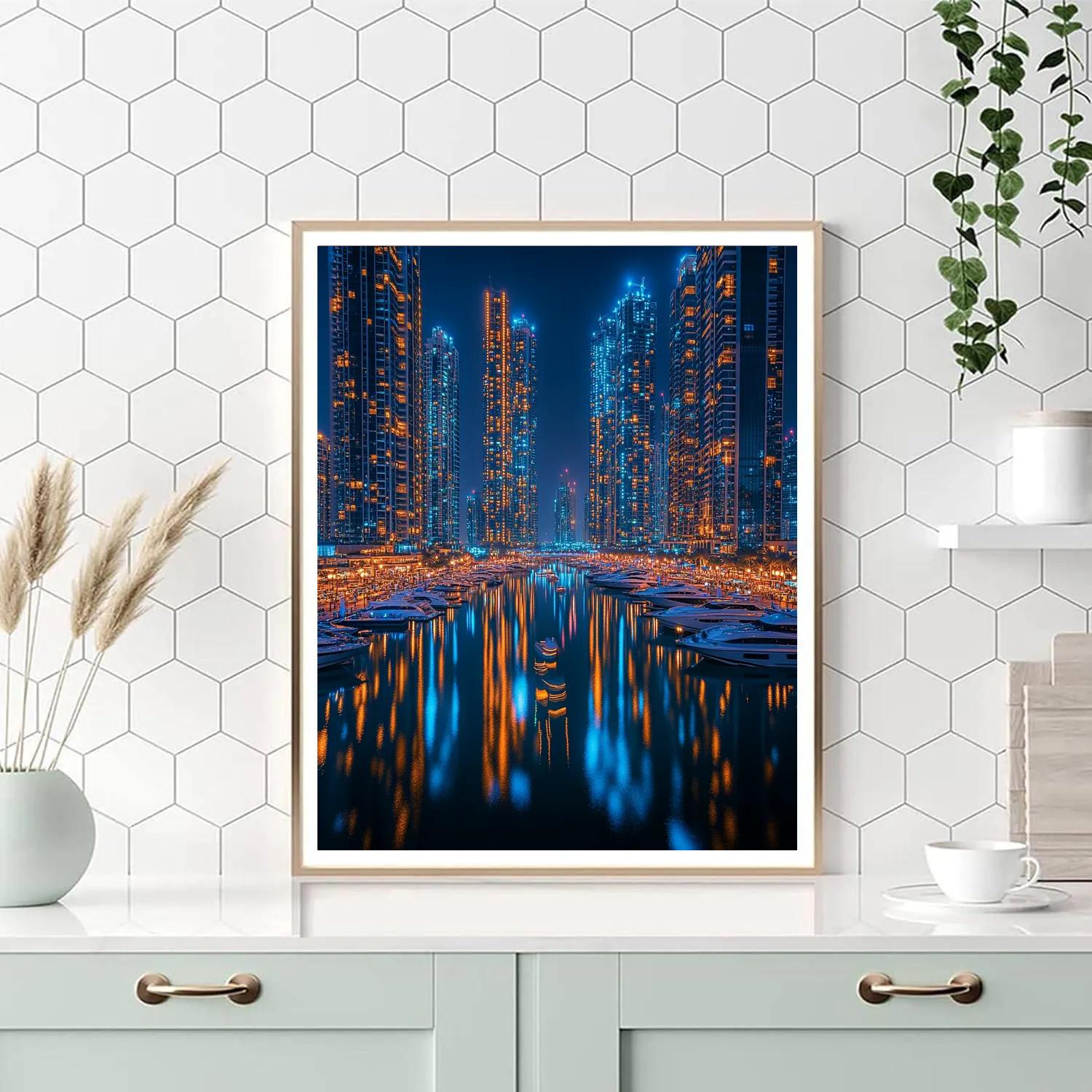 Dubai Marina Night Skyline Dubai United Arab Emirates Number painting