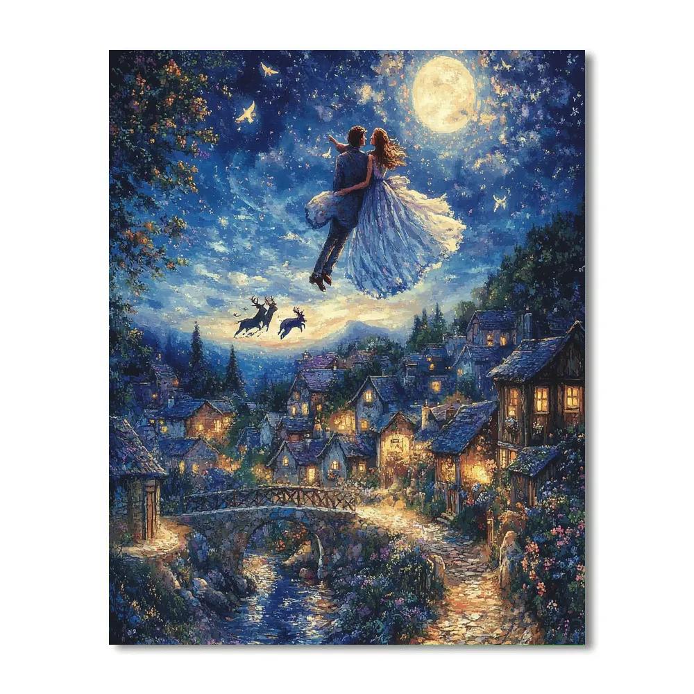 Marc Chagall Inspired Lovers Over The Town paint by number