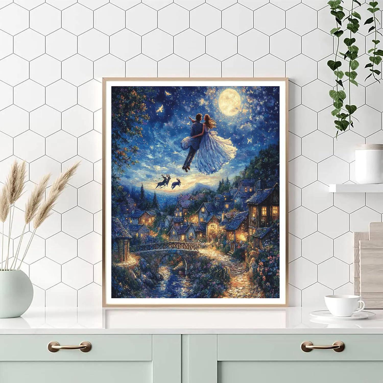 Marc Chagall Inspired Lovers Over The Town paint by number