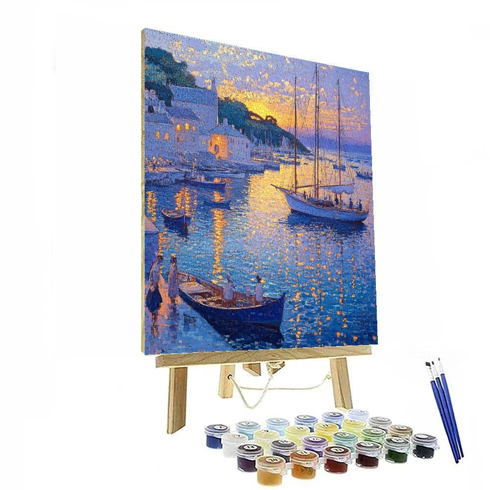 Georges Seurat Inspired Riverboats At Dusk Paint by numbers art