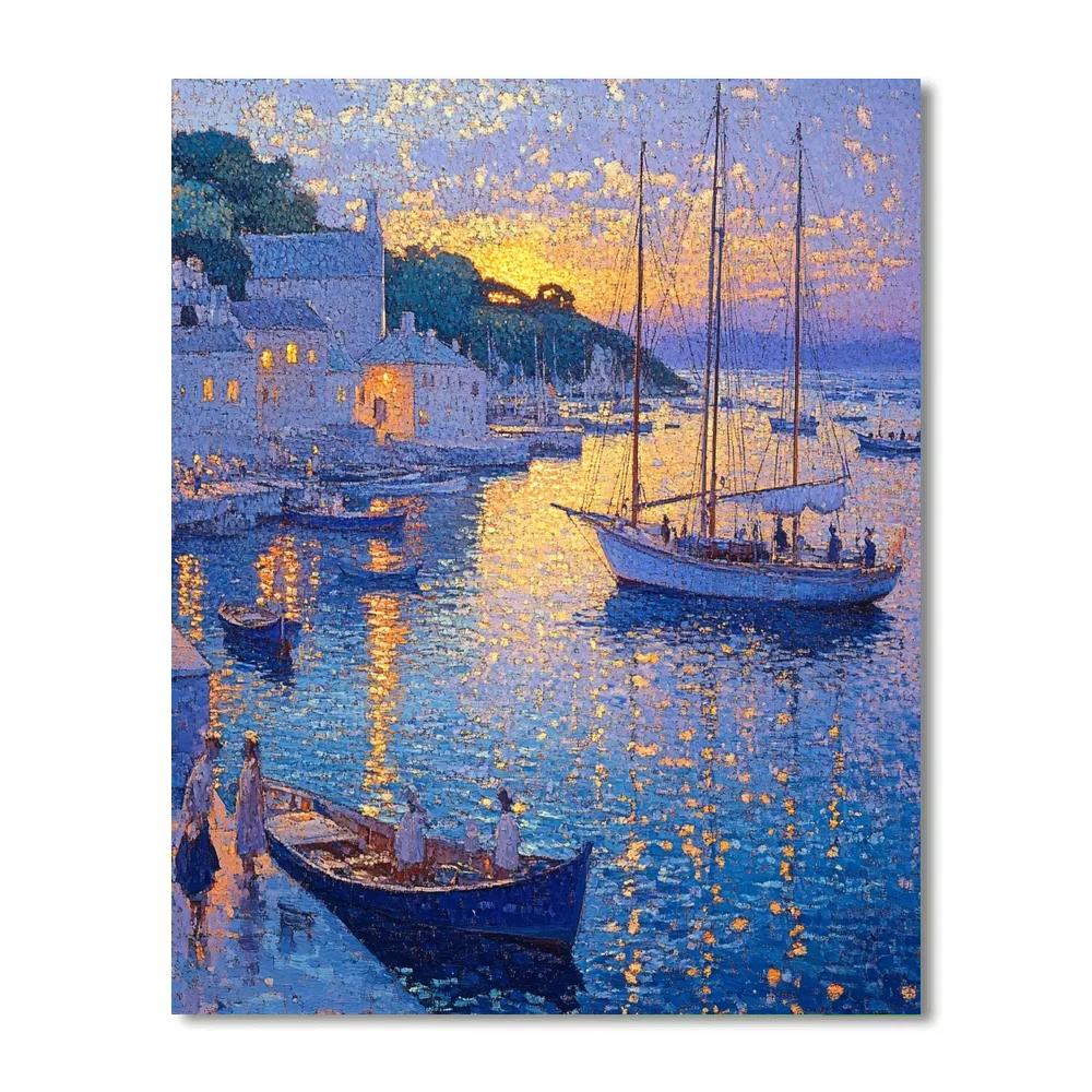 Georges Seurat Inspired Riverboats At Dusk Paint by numbers art