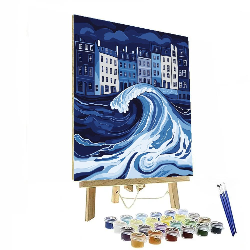 Hokusai Inspired Ocean Wave City DIY paint by numbers