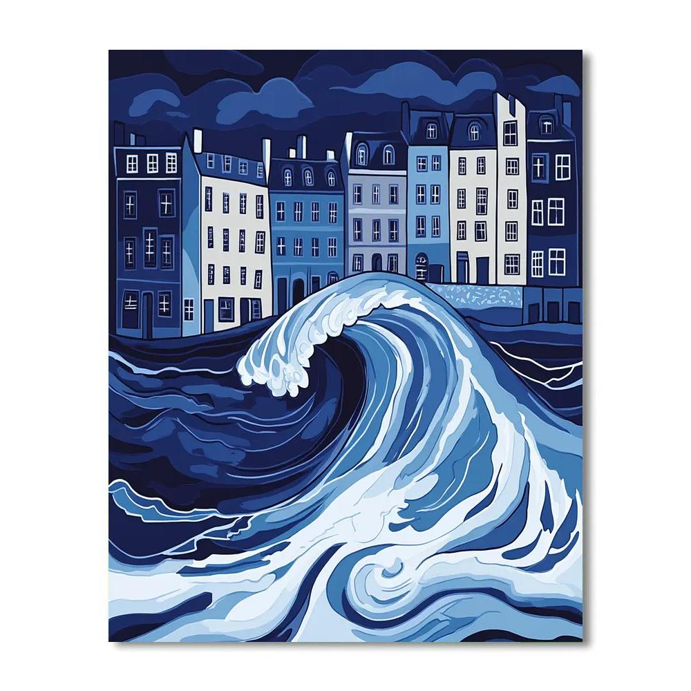 Hokusai Inspired Ocean Wave City DIY paint by numbers