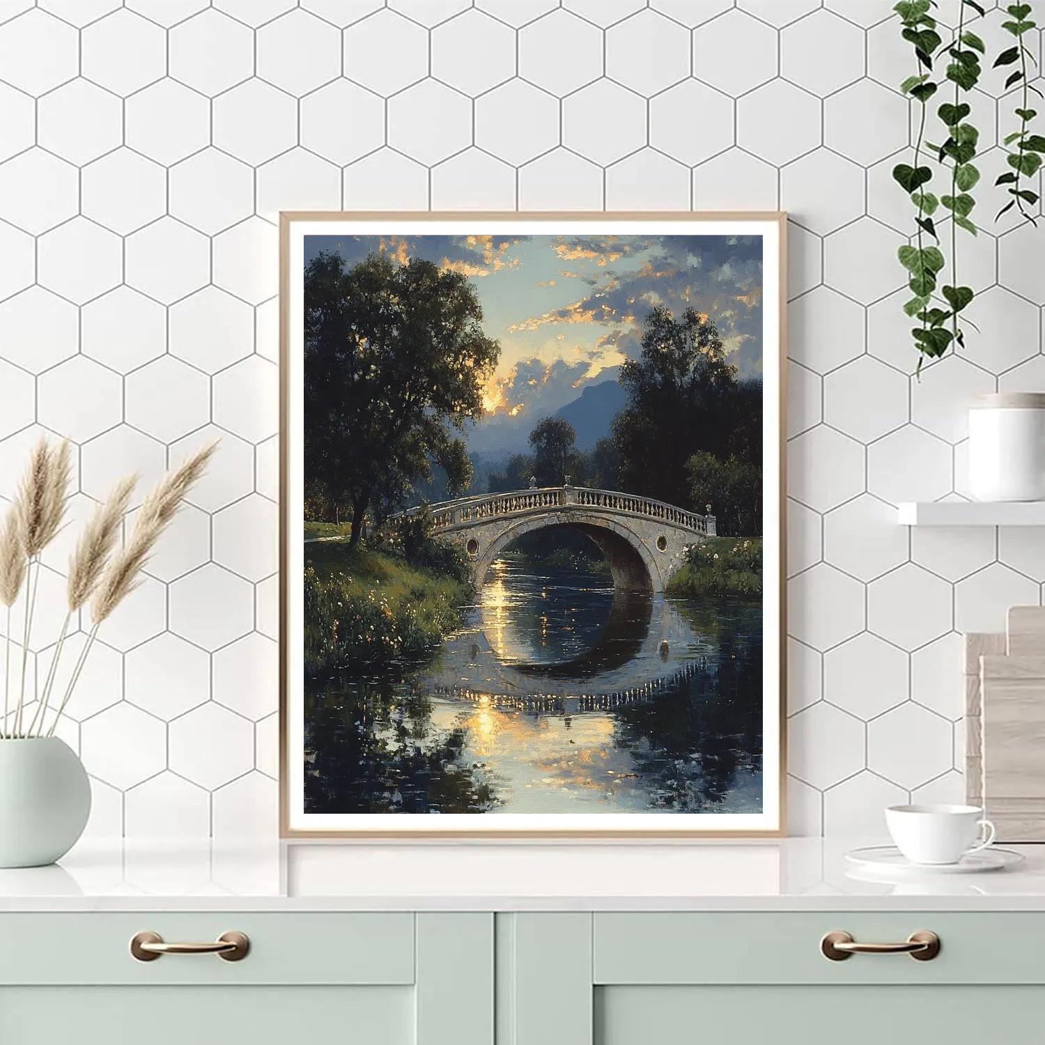 Giorgione Inspired Twilight Bridge Number painting