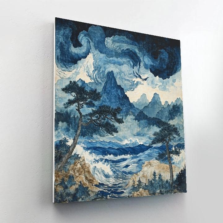 Hokusai Inspired Mountain Storm Landscape paint by number