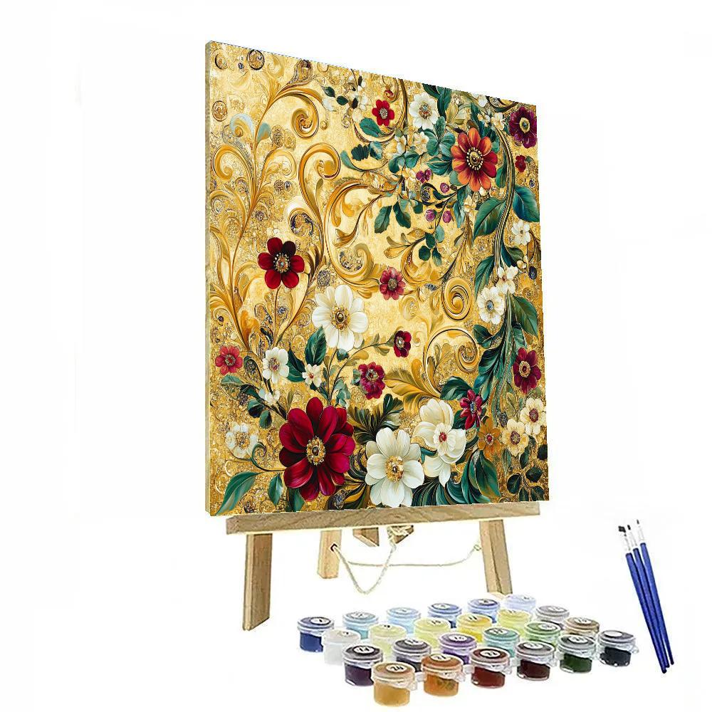 Gustav Klimt Inspired Golden Floral Celebration Paint by numbers art