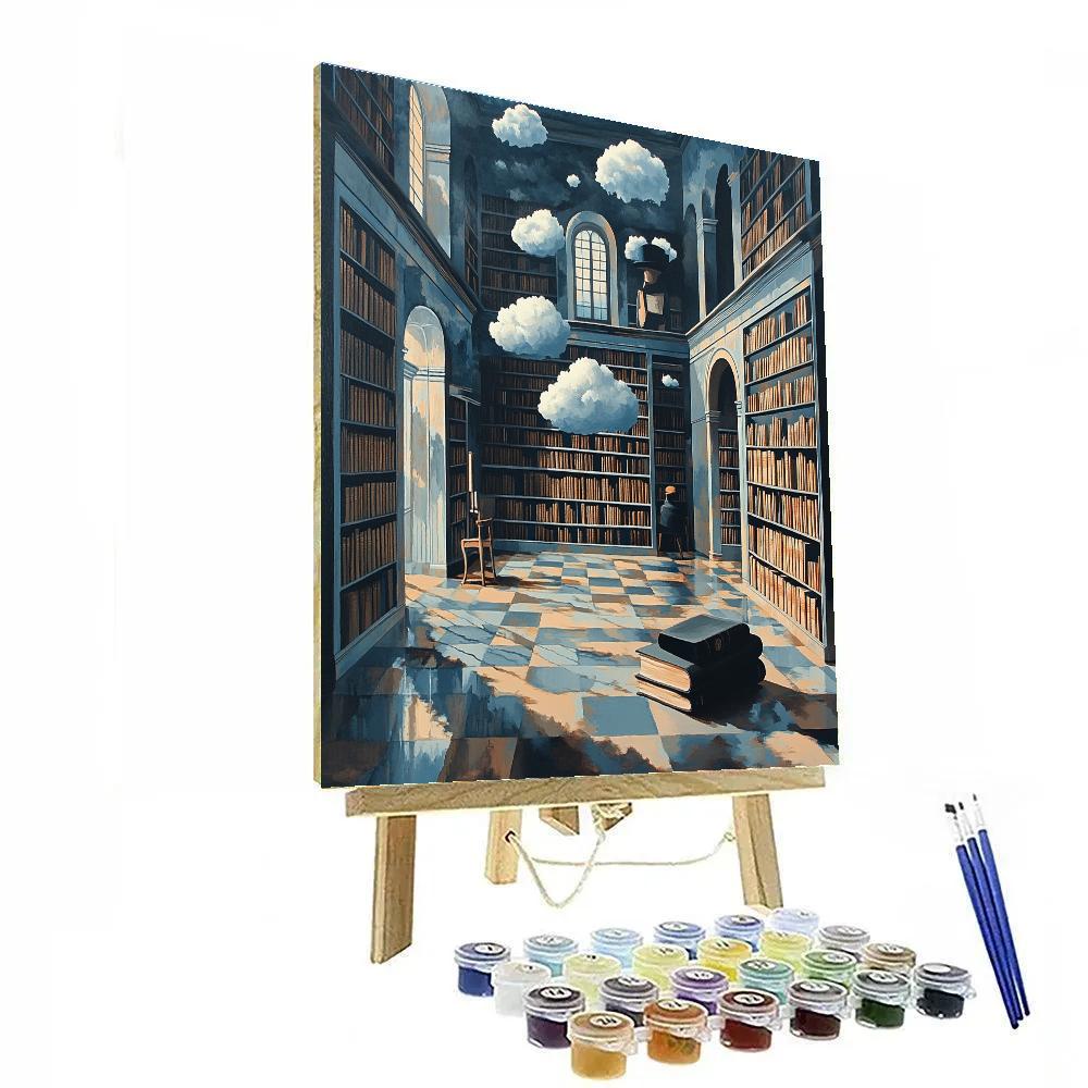 René Magritte Inspired Mystical Library Numbered painting kits