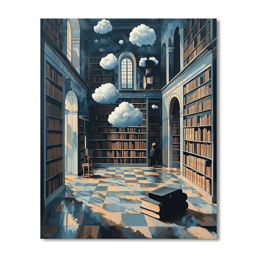 René Magritte Inspired Mystical Library Numbered painting kits