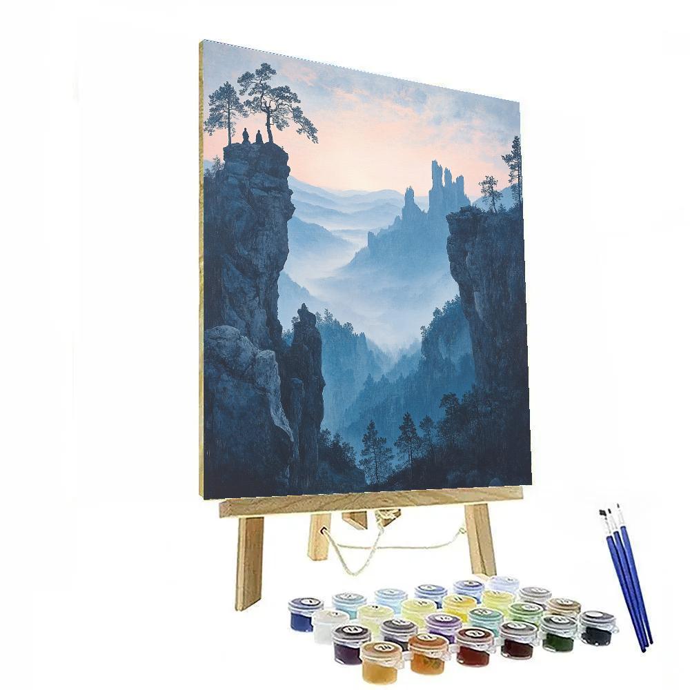 Caspar David Friedrich Inspired Misty Mountain Dawn Paint by numbers kits