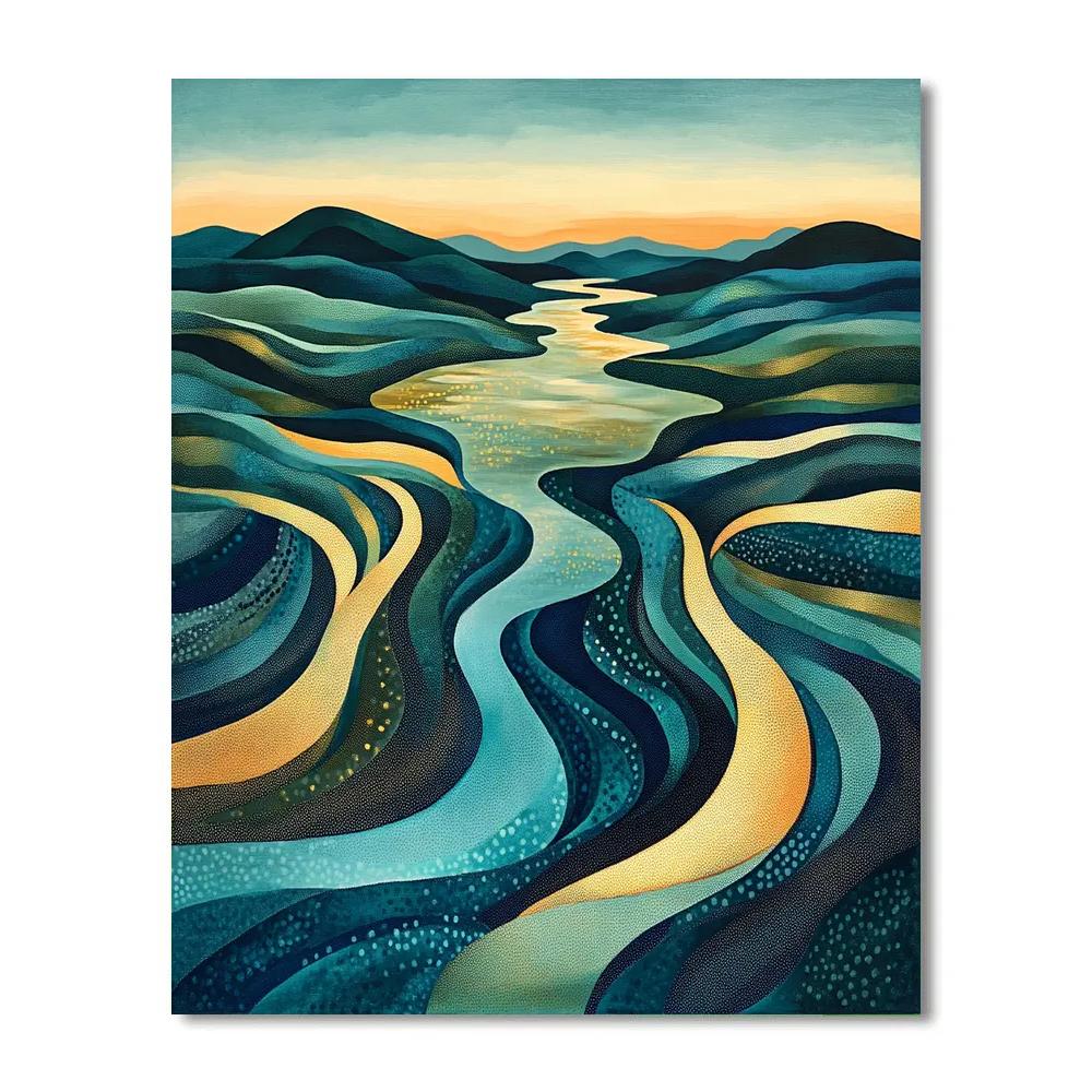 Georges Seurat Inspired Abstract River Delta paint by numbers