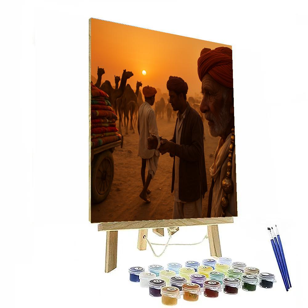 Pushkar Camel Fair Sunset paint by color