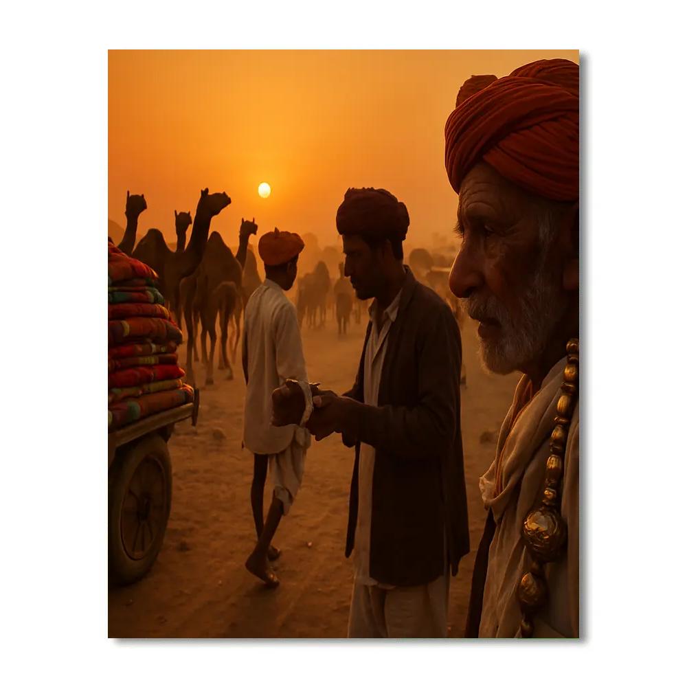 Pushkar Camel Fair Sunset paint by color