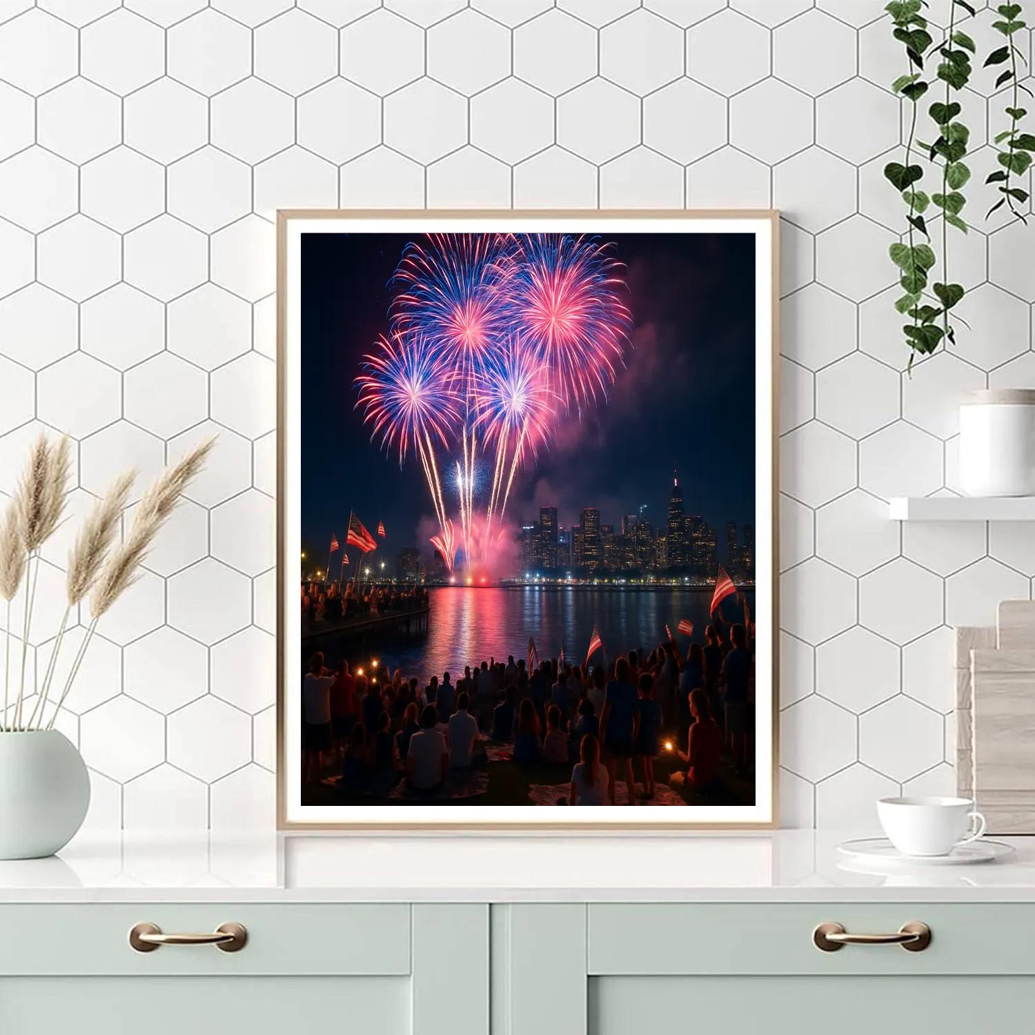Independence Day Fireworks Harbor paint by numbers