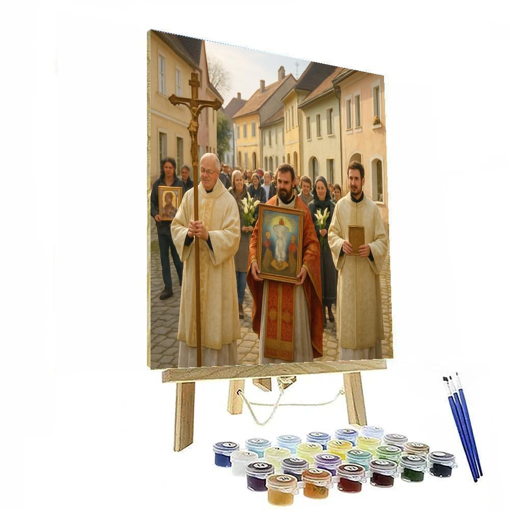 Easter Procession Village Paint by numbers art