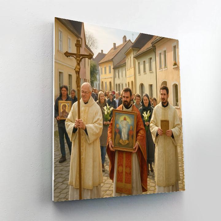 Easter Procession Village Paint by numbers art