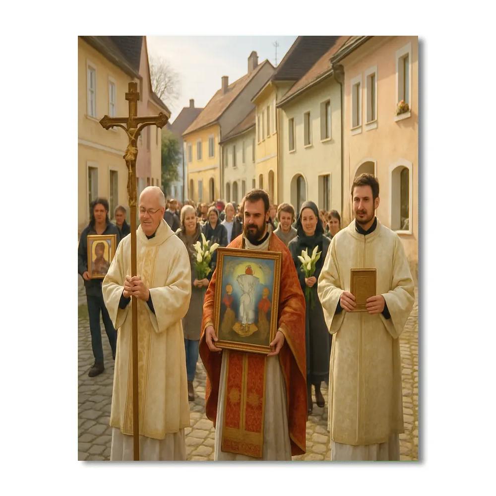Easter Procession Village Paint by numbers art
