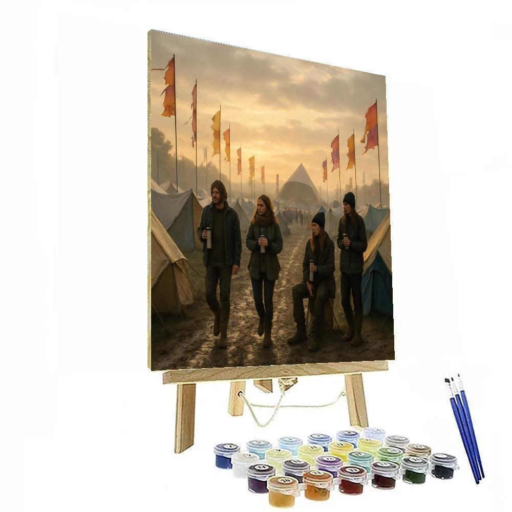Glastonbury Festival Campers Dawn Painting by numbers kit