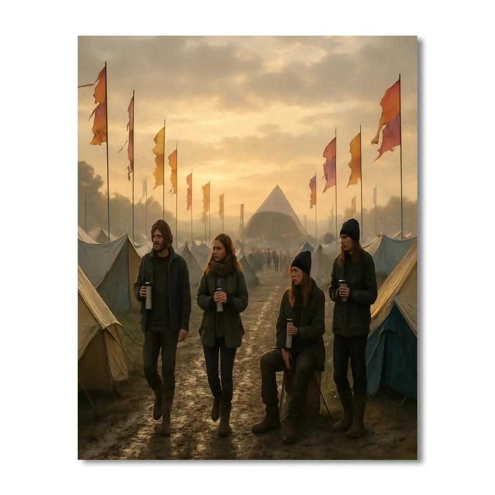 Glastonbury Festival Campers Dawn Painting by numbers kit