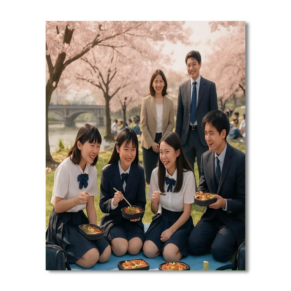 Cherry Blossom School Hanami Paint by numbers art