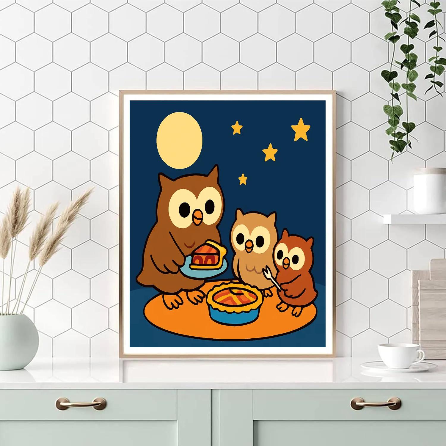 Orbiting Owl Picnic painting number kit