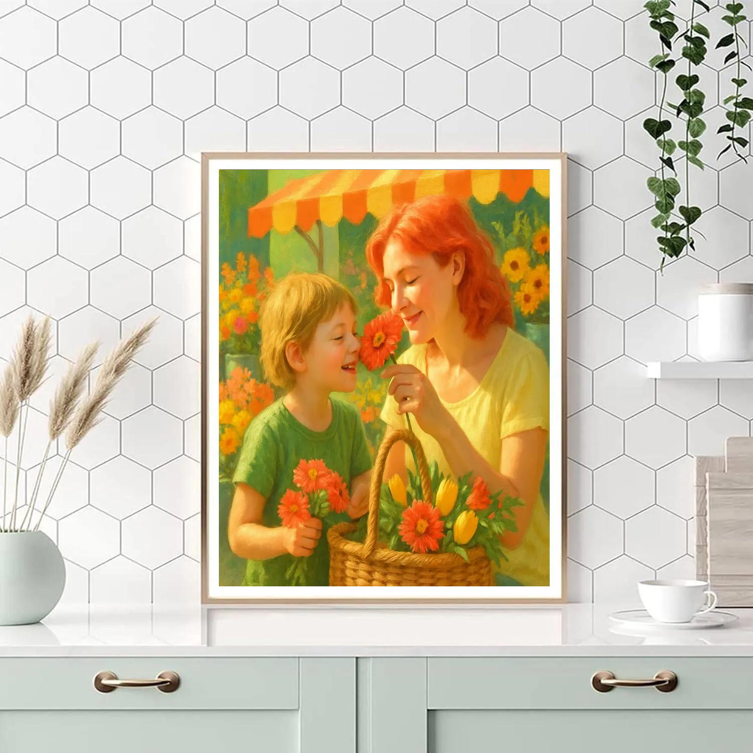 Farmers Market Flower Basket Paint by numbers art