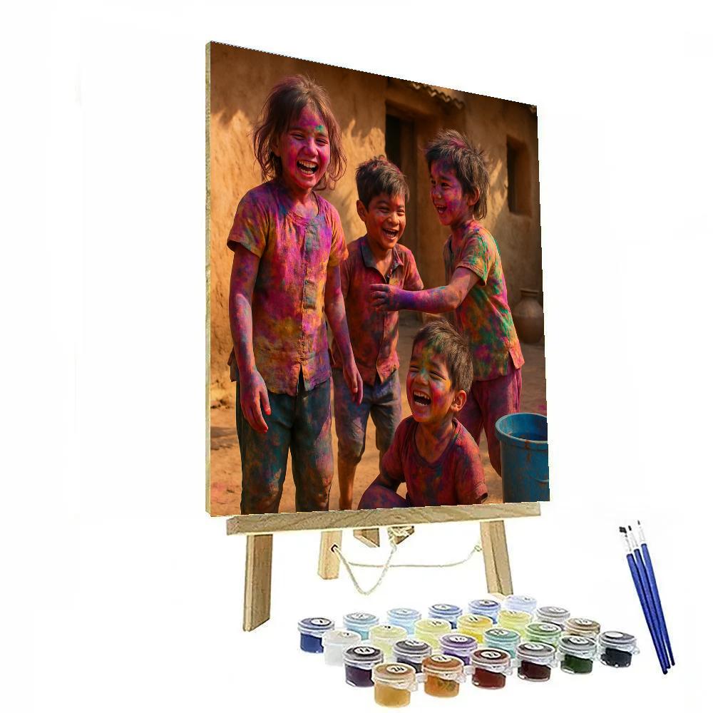 Holi Village Children Painting by numbers kit