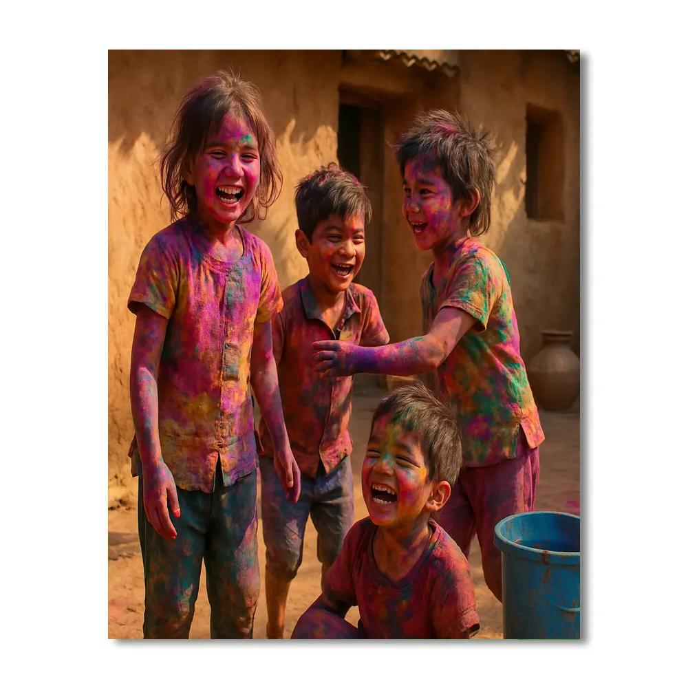 Holi Village Children Painting by numbers kit