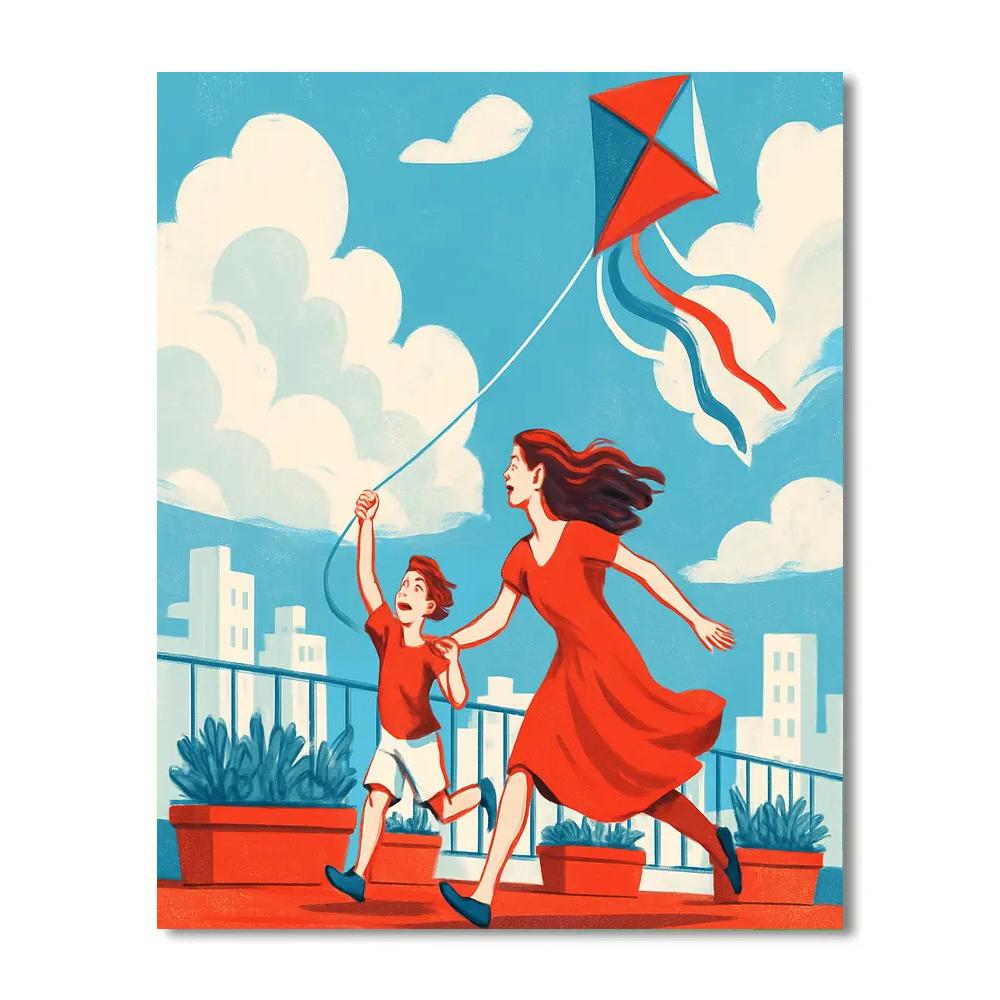 Rooftop Kite Flying DIY paint by numbers