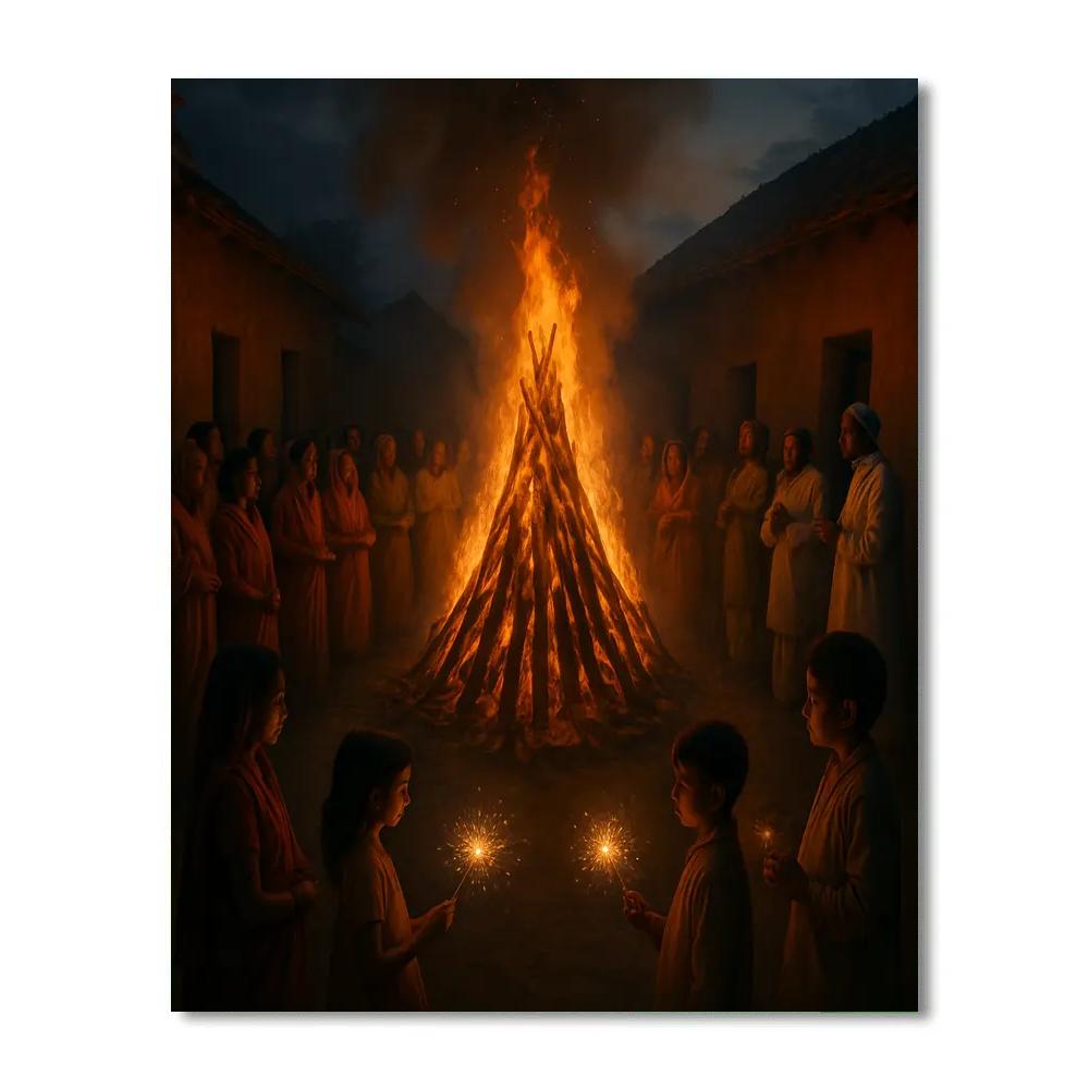Holika Dahan Community Fire DIY paint by numbers