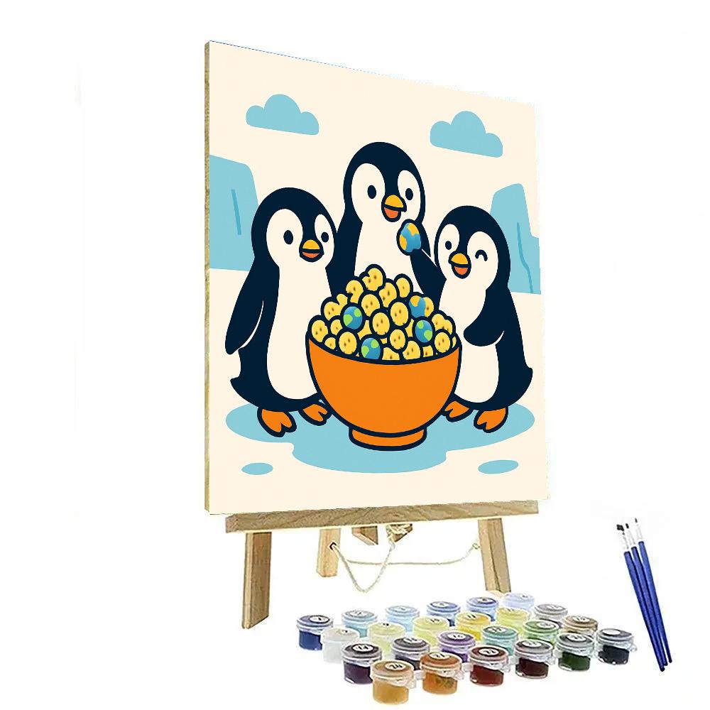 Planet Popcorn Penguins Paint by numbers art