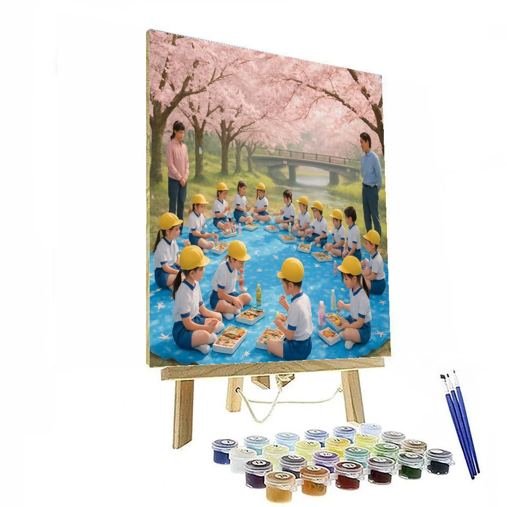 Cherry Blossom School Picnic Paint by numbers art