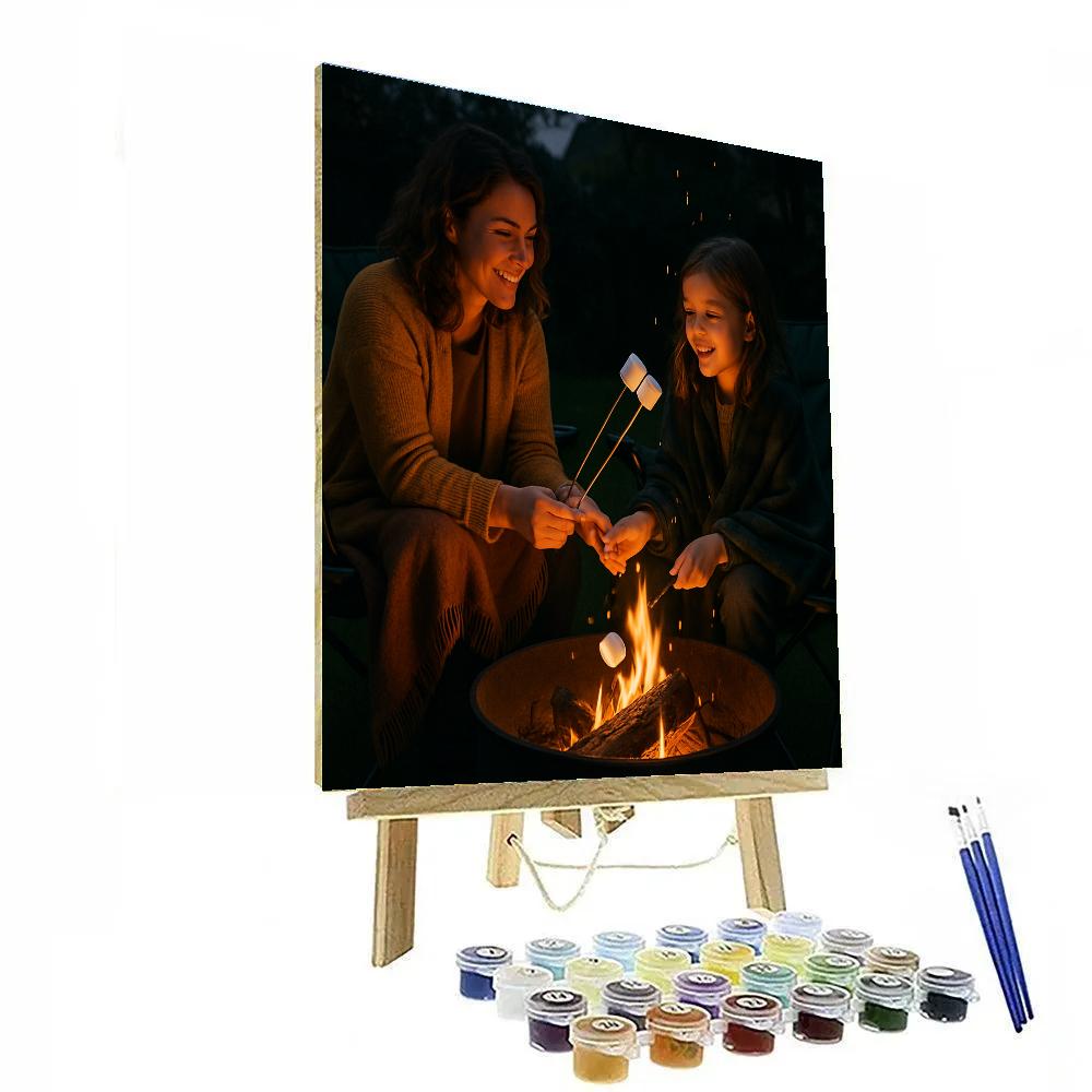 Backyard Campfire Marshmallow Roast Number painting