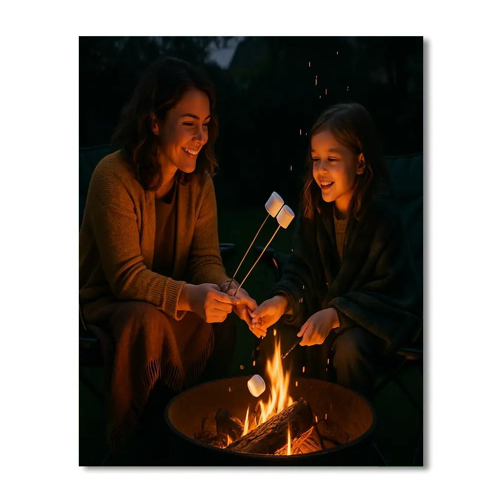 Backyard Campfire Marshmallow Roast Number painting